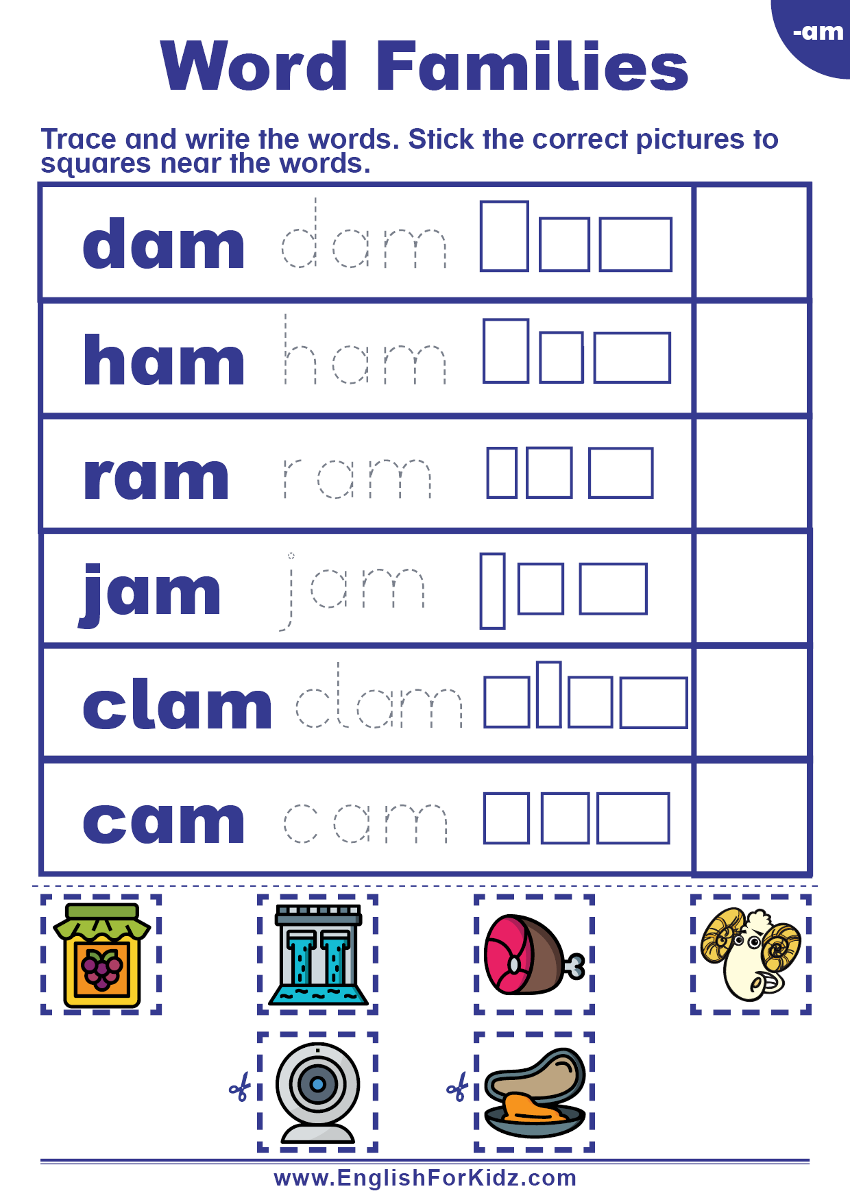 am word family worksheet for kindergarten