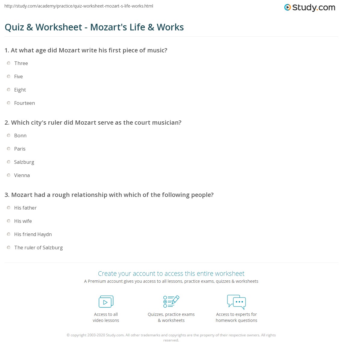 Mozart Worksheet for Music Appreciation | MUH 1011 | Study notes ...