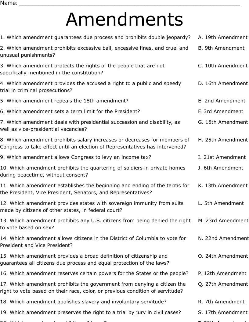 amendment worksheet