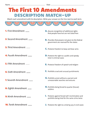The First Ten Amendments: Description Match-Up | Interactive ...