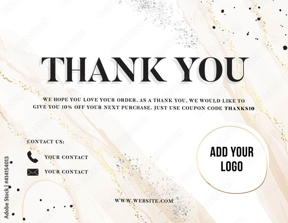 Thank You Card watercolor beige ink background, customer service ...