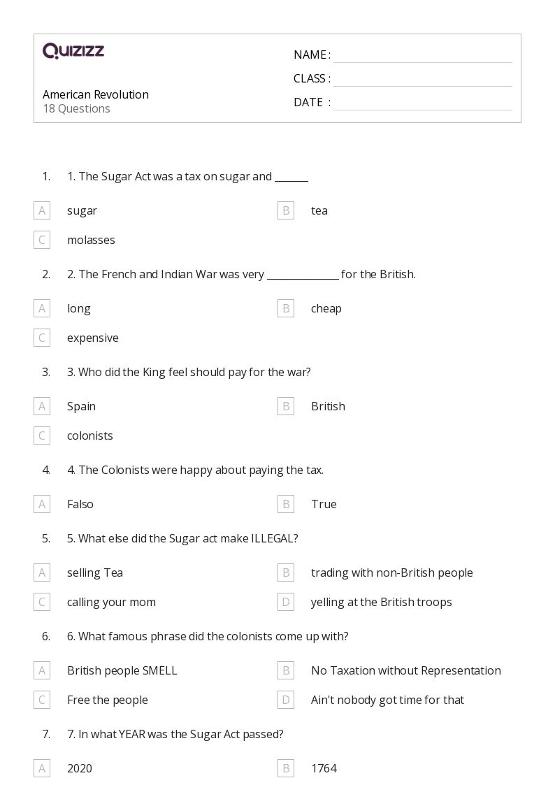 50+ american revolution worksheets for 5th Grade on Quizizz | Free ...