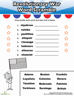 american revolution worksheet for 5th grade