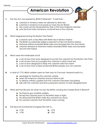 american revolution worksheet for 5th grade