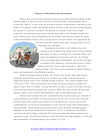 american revolution worksheet for 5th grade