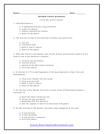 American Revolution Worksheets