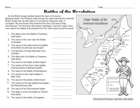 FREE Battles of the American Revolution Worksheet