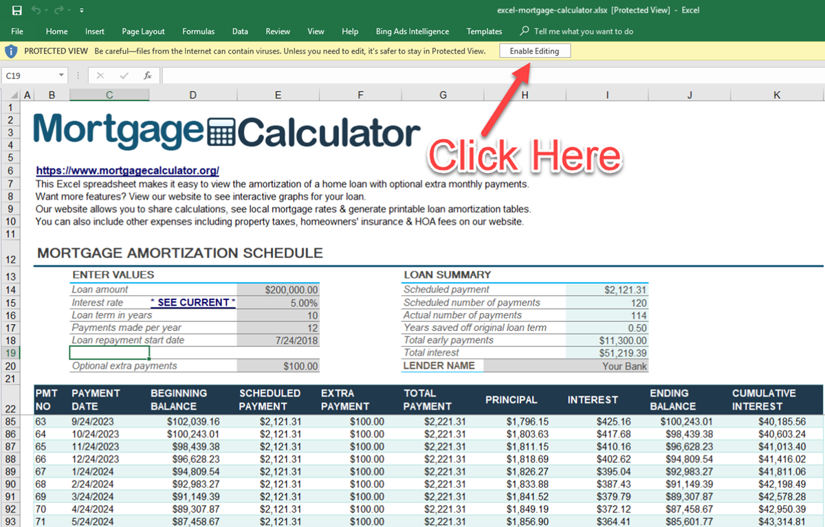 Download Microsoft Excel Mortgage Calculator Spreadsheet: XLSX ...