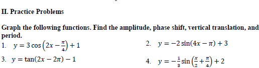 amplitude and period for sine and cosine functions worksheet answers