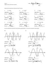 amplitude and period for sine and cosine functions worksheet answers