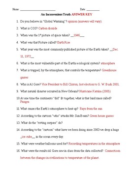 An Inconvenient Truth ANSWER KEY