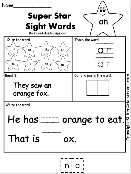Free Sight Word Worksheet - an - Free Worksheets - Free4Classrooms