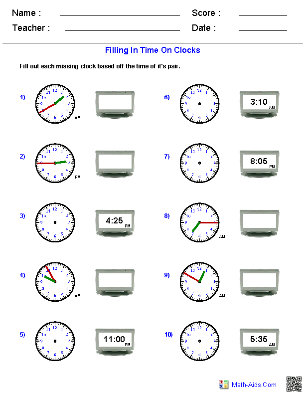 analog and digital clock worksheet