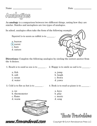 Analogy Worksheets - Tims Printables