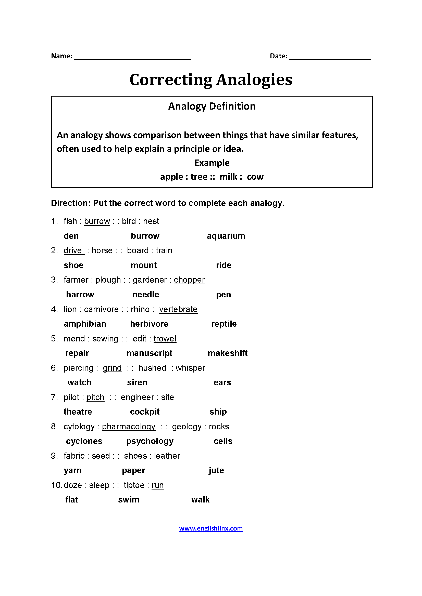 worksheets library | Analogy Worksheets