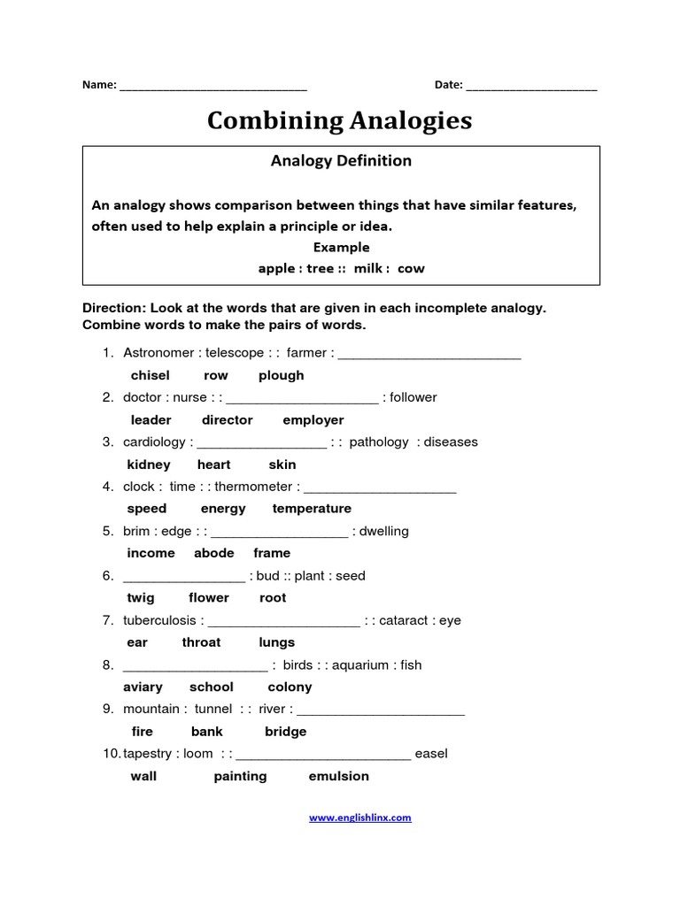 Combining Analogies Worksheet | PDF