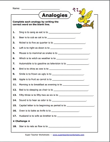 analogie worksheet