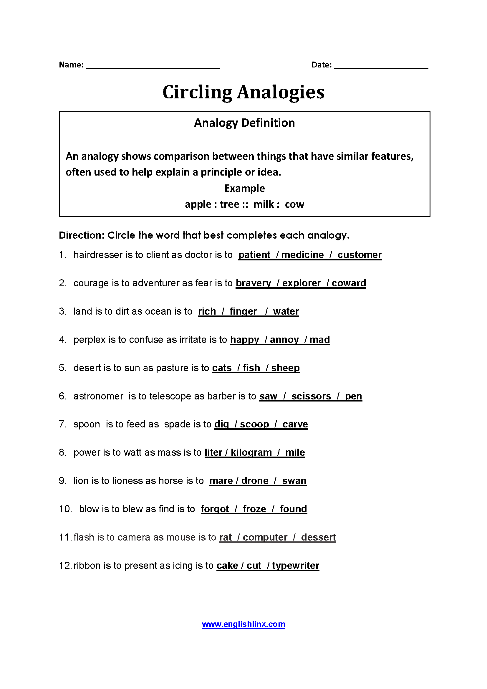 worksheets library | Analogy Worksheets