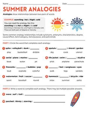 Summer Analogies | Worksheet 
