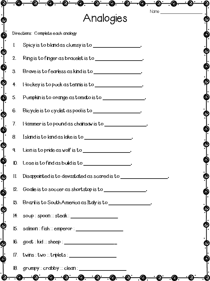 analogies worksheet 6th grade