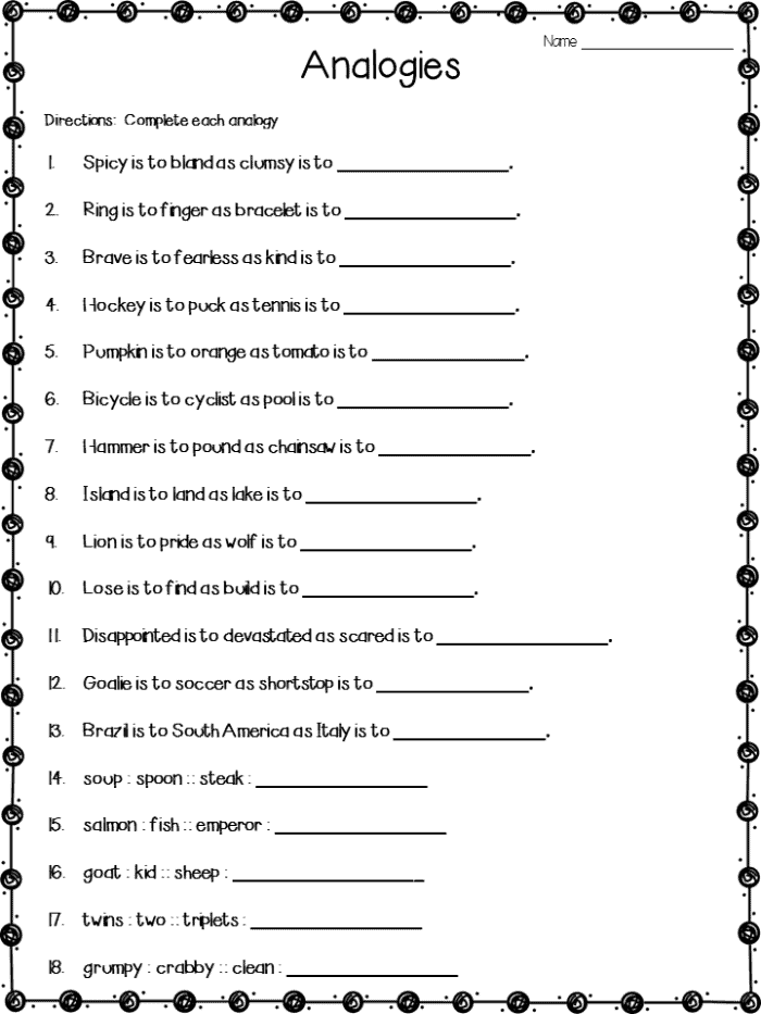 analogies worksheet 7th grade