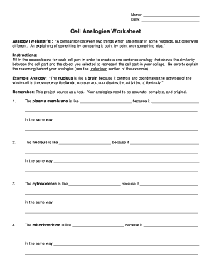Cell Analogies Worksheet - Fill and Sign Printable Template Online