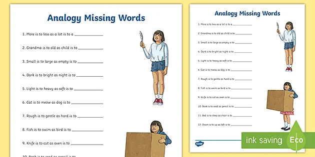 Missing Words - Analogies Worksheet (teacher made) - Twinkl
