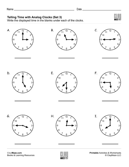 analogue clock worksheet
