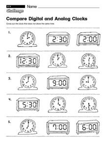 Compare Digital and Analog Clocks Worksheet for 2nd - 3rd Grade ...