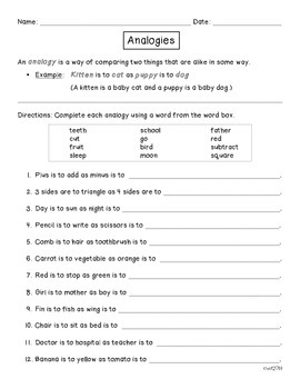 Analogies Worksheet by SDC to RSP worksheets library