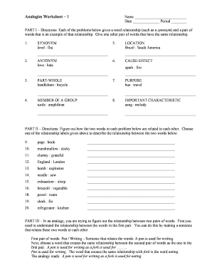 analogy worksheet answers