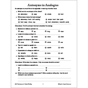 Amazon.com: Analogies for Critical Thinking, Grade 4 from Teacher ...
