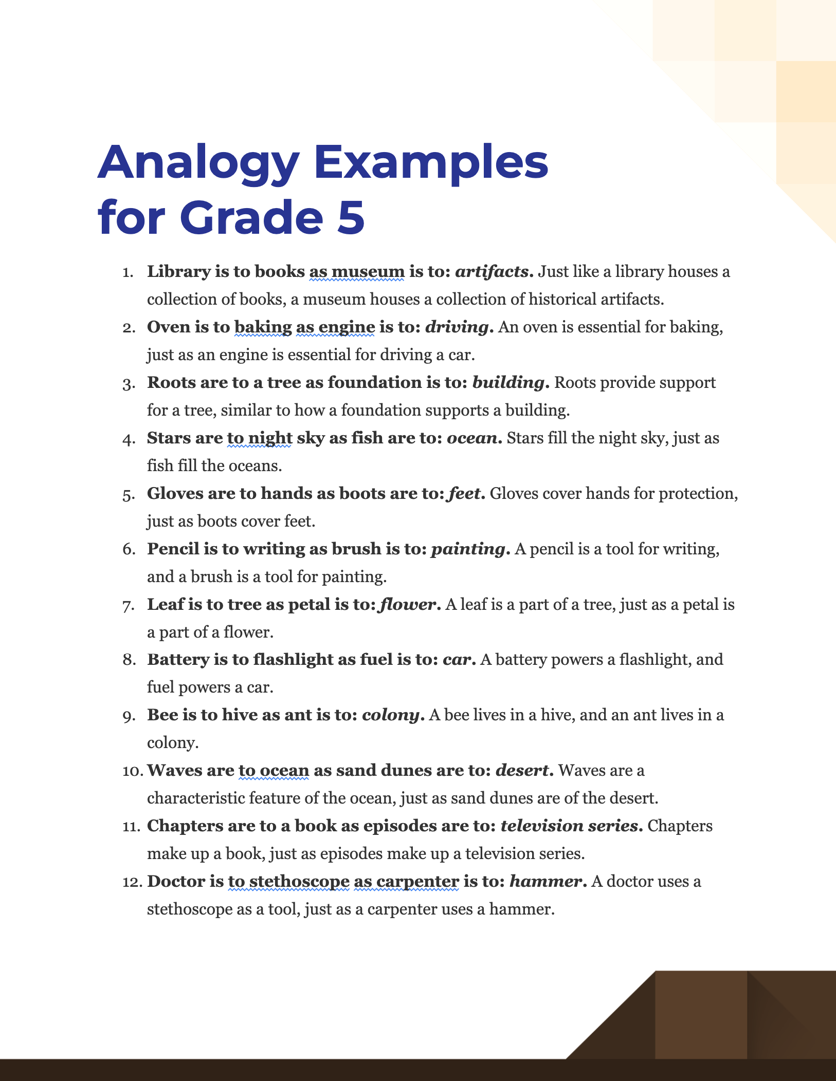 analogy worksheet for 5th grade