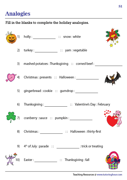 Holiday Analogies Worksheets