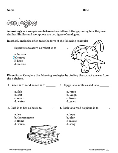analogy worksheet for