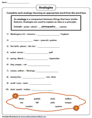 Analogies Worksheets