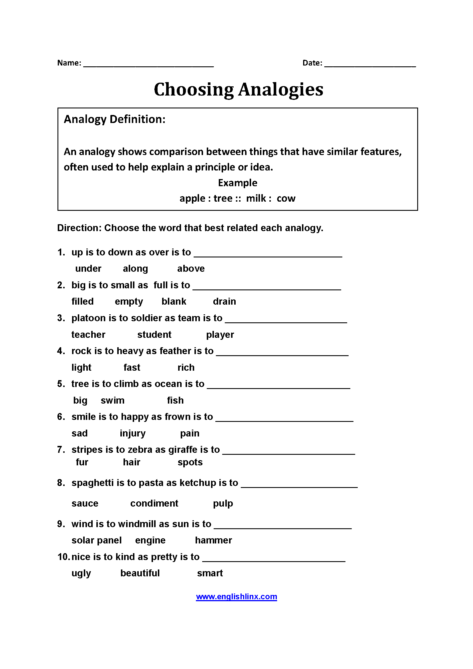 worksheets library | Analogy Worksheets