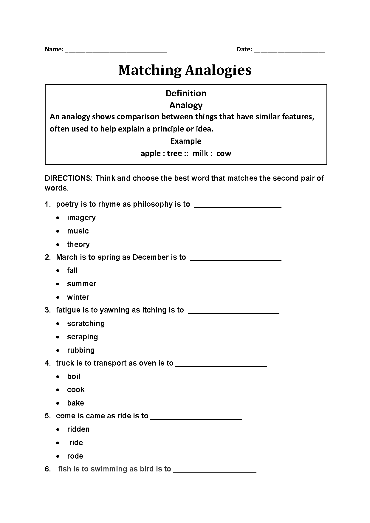worksheets library | Analogy Worksheets