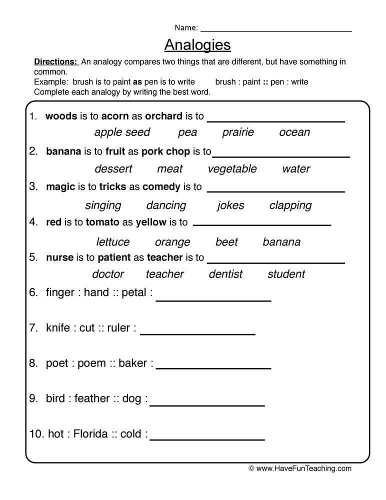 Analogies Worksheet  