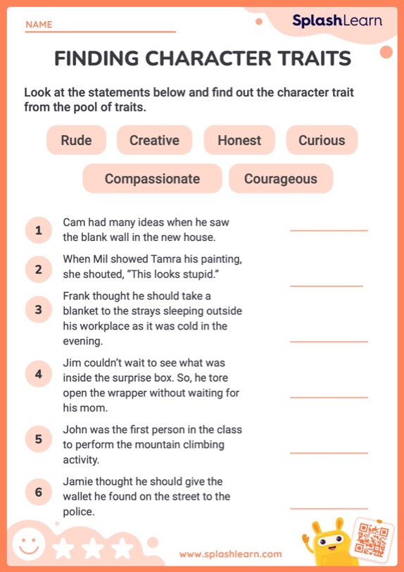 Find the Character Traits - ELA Worksheets - SplashLearn