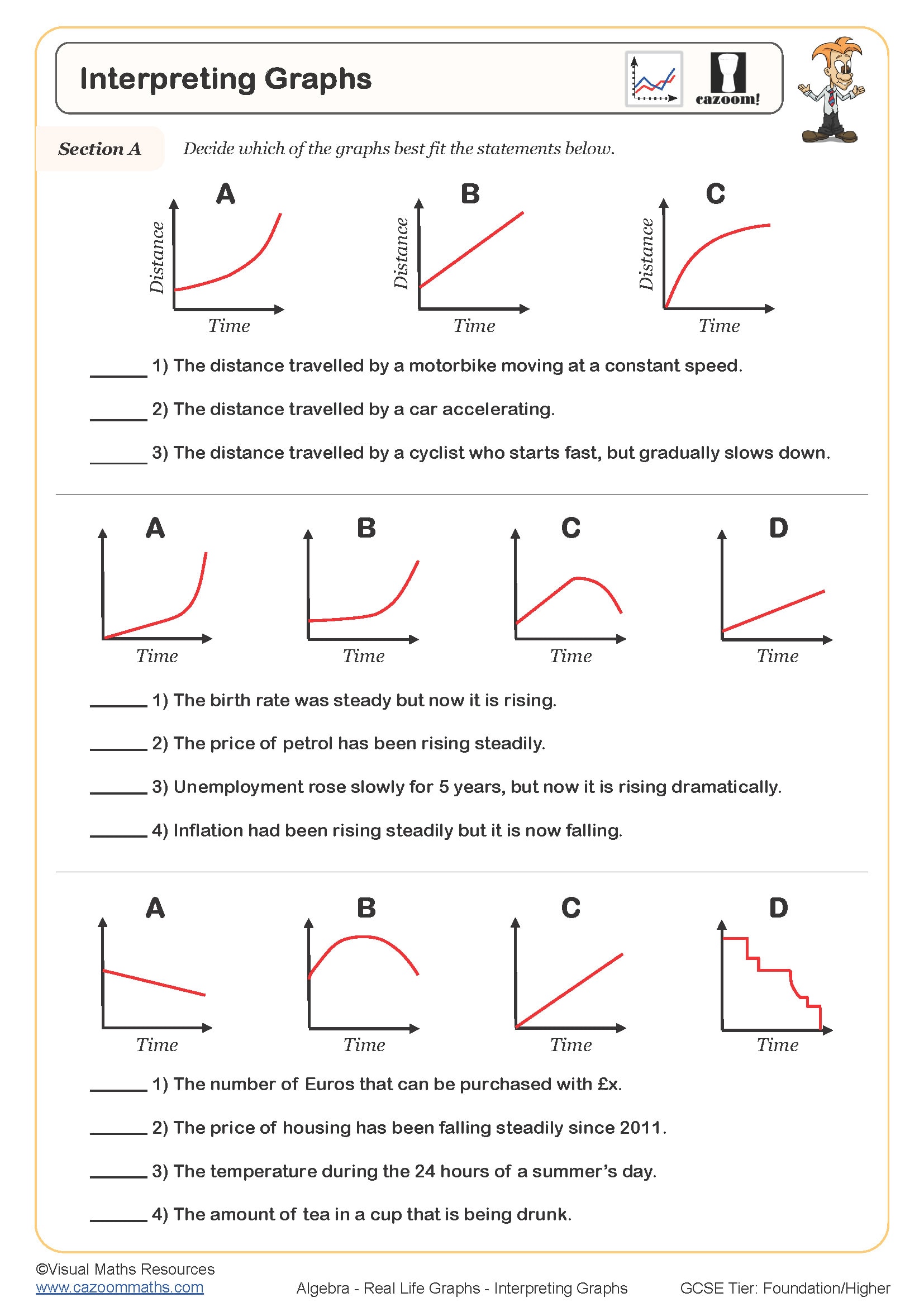 Interpreting Graphs | Cazoom Maths Worksheets - Worksheets Library