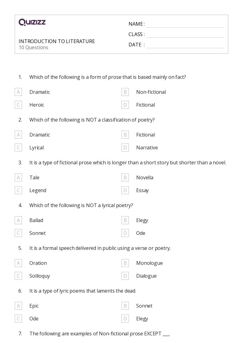 analyzing literature worksheet answers