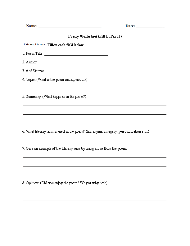 worksheets library | Poetry Worksheets