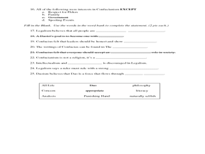 Ancient China Test Worksheet for 6th - 9th Grade | Lesson Planet