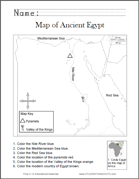 Map of Ancient Egypt Worksheet for Kids, Grades 1-6 - Free to ...