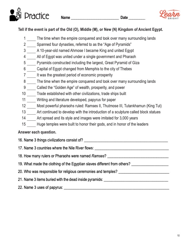 ancient egypt worksheet