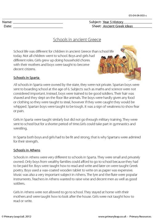 History: Schools In Ancient Greece | Worksheet | PrimaryLeap.co.uk