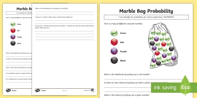 Marble Bag Probability Worksheets - Differentiated Worksheets