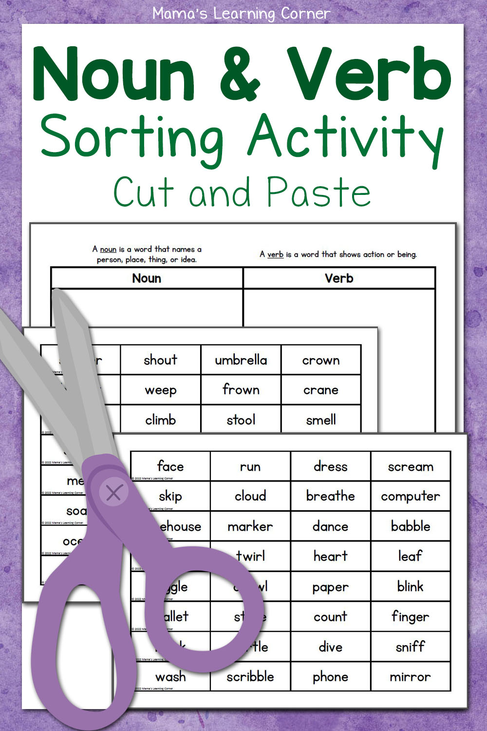 Parts of Speech: Noun and Verb Sorting Activity - Mamas Learning ...