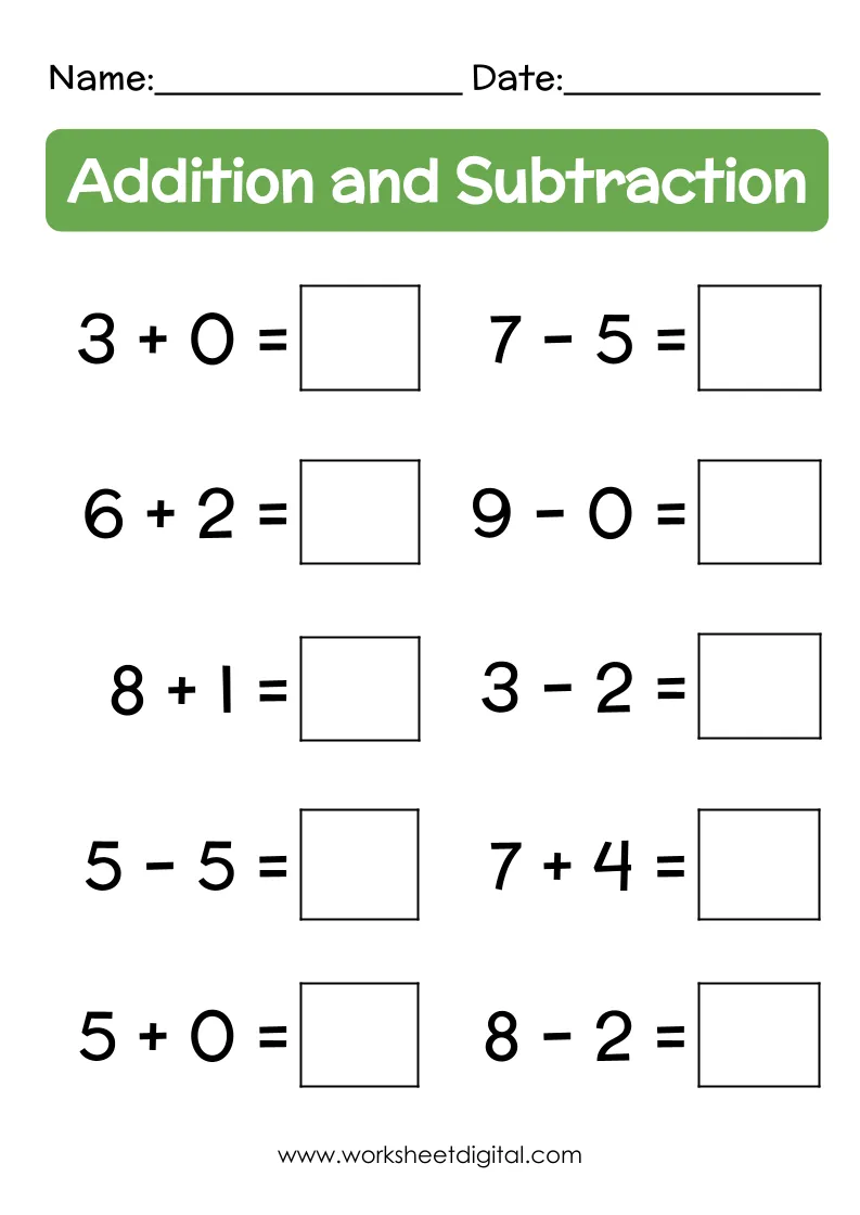 Mixed Addition and Subtraction Sums - Worksheet Digital